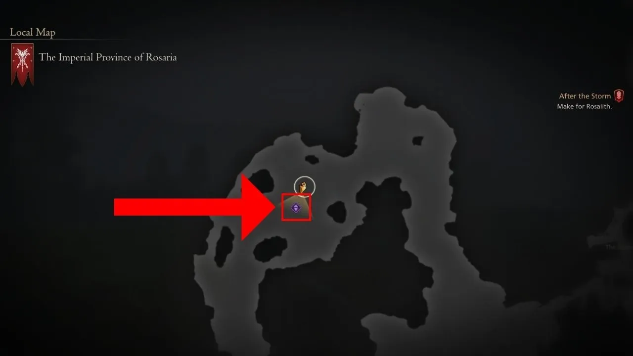 Red arrow and outline around Severian's location in Final Fantasy 16